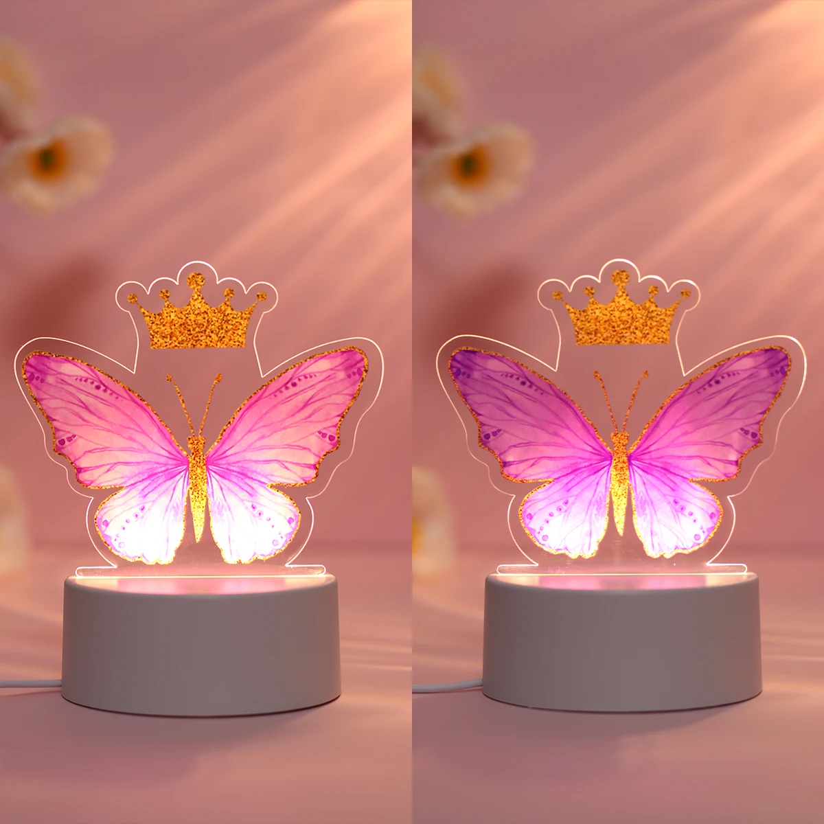 1PC akrylowe światło nocne lampa Led 3D motyl kolorowe świecące przyjęcie urodzinowe dekoracyjne artykuły domowe do dekoracji pokoju dziecięcego