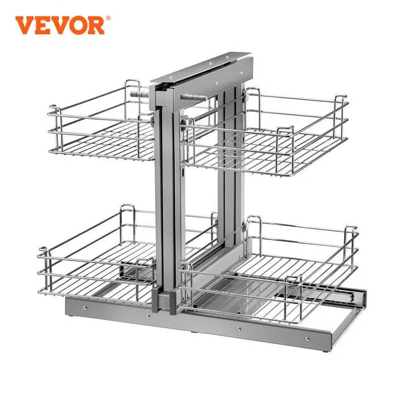 VEVOR Cloud Blind Corner Cabinet Pull Out Basket 2 Layer Easy to Install Carbon Steel Stainless Steel for Kitchen Corner Storage