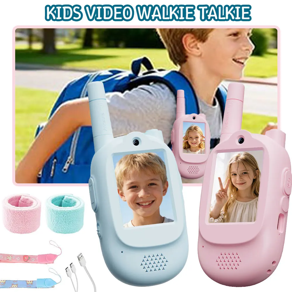 2PCS Children's Video Walkie Talkie 2.0 inch HD Screen Rechargeable Voice Fonts One-Click Call Cartoon Intercom Gift For Kids