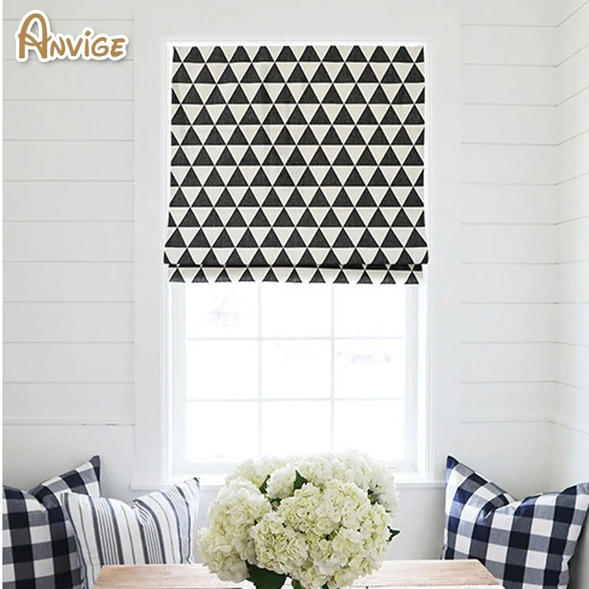 

Anvige Modern Triangular Geometry Printed Roman Shade Rollor Blind Window Curtains For Living Room