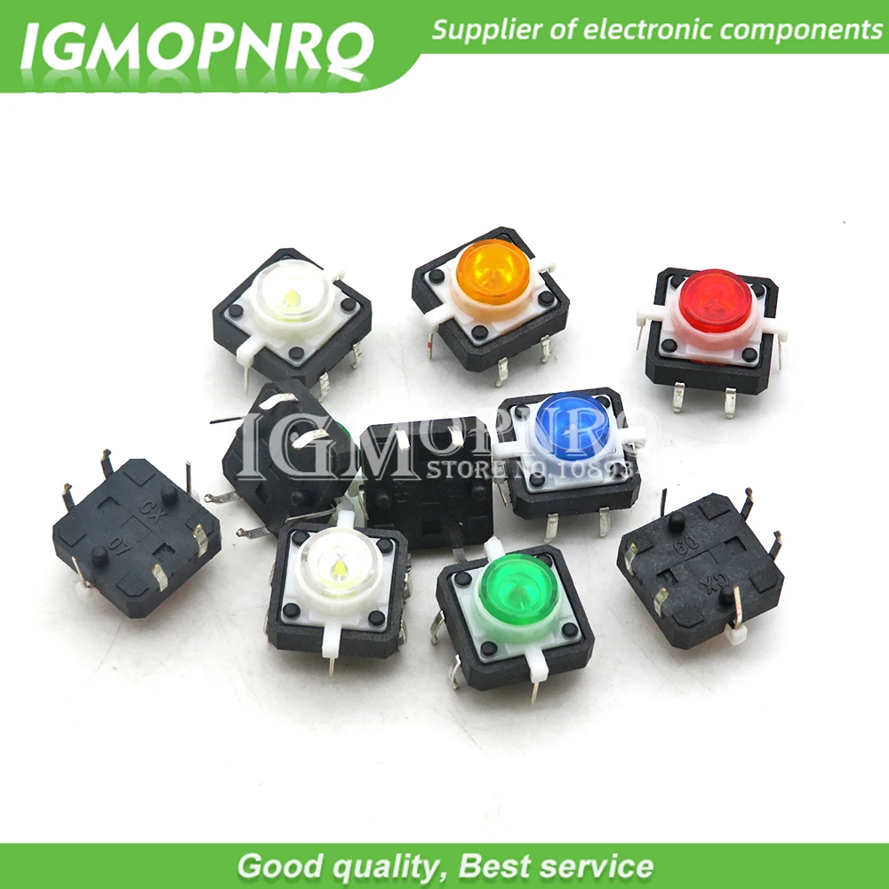 5PCS/lot new 12X12X7.3mm Tactile Push Button Switch Momentary Tact LED 5 Color 12*12*7.3mm 12*12*7.3 Red Green Blue Yellow White