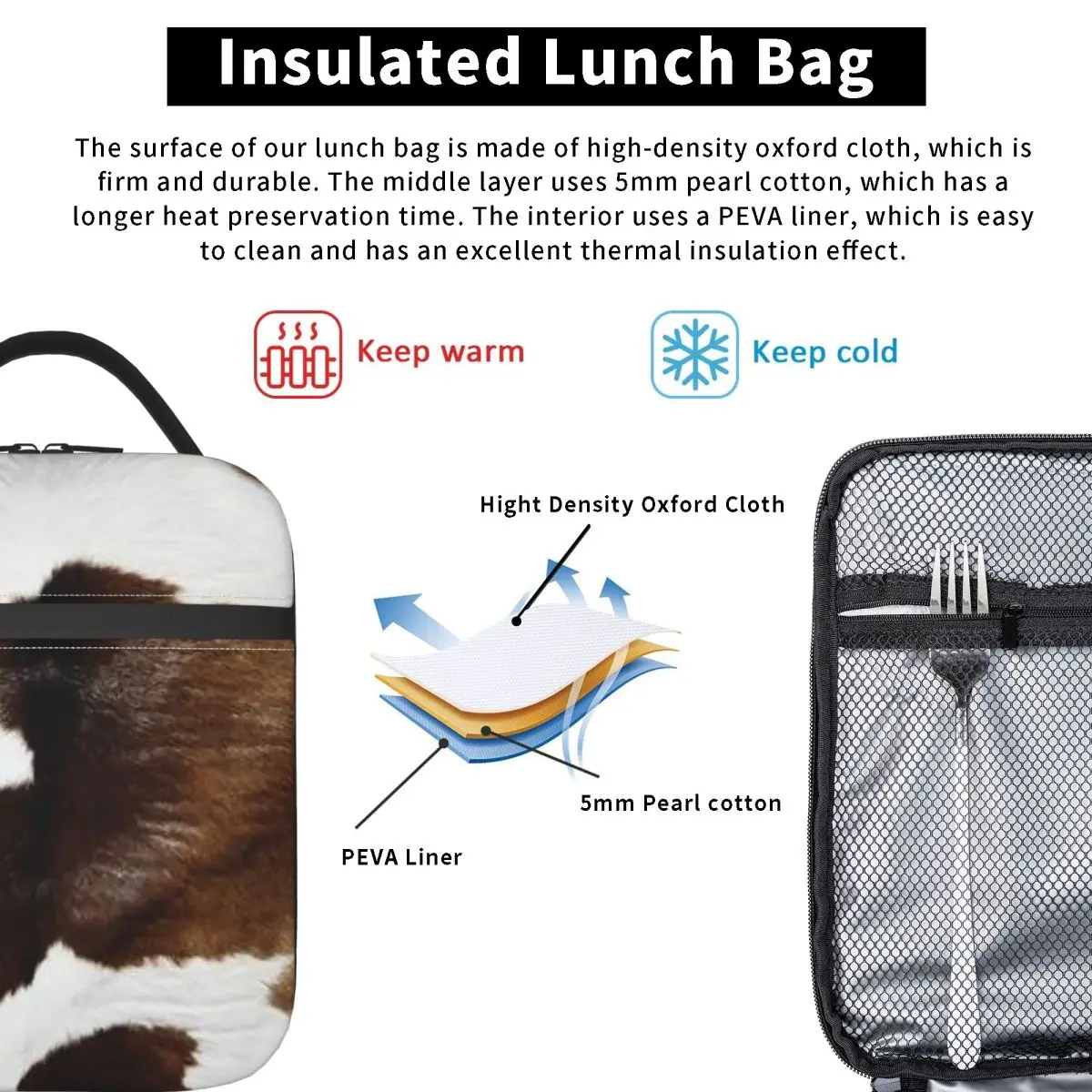 Rustic Ranch Cow Print Insulated Lunch Bag for Women Children Leakproof Food Boxes Thermal Lunch Box Tote