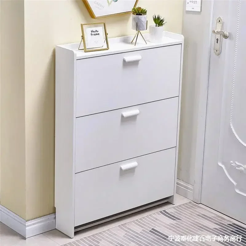 Thin Flip-Foot Shoe Cabinet - Modern Entryway Organizer, Space-Saving Slant Door Storage, Real-Wood Look, Easy Assembly