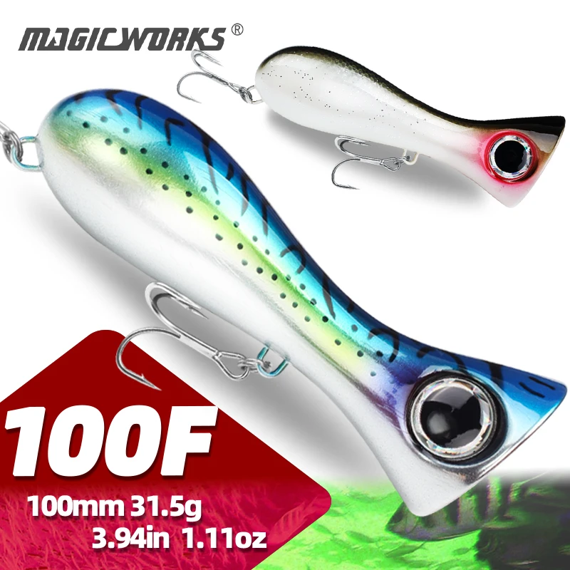 

Magic Works Popper Fishing Lures 100mm 31.5g Wobbler Hard Baits Topwater Pike Surface Bait Saltwater Lure Perch Popper for Sea