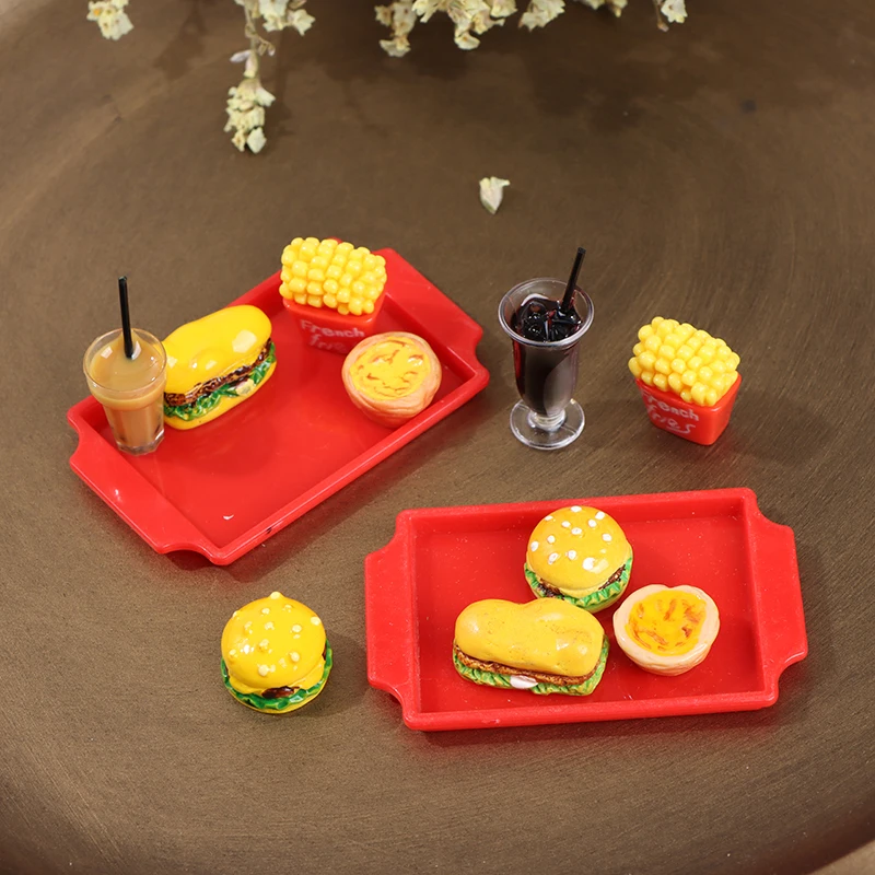 1 Set Dollhouse Cute Miniature Hamburger French Fries And Egg Tarts Set Dollhouse Fast Food For Doll House Kitchen