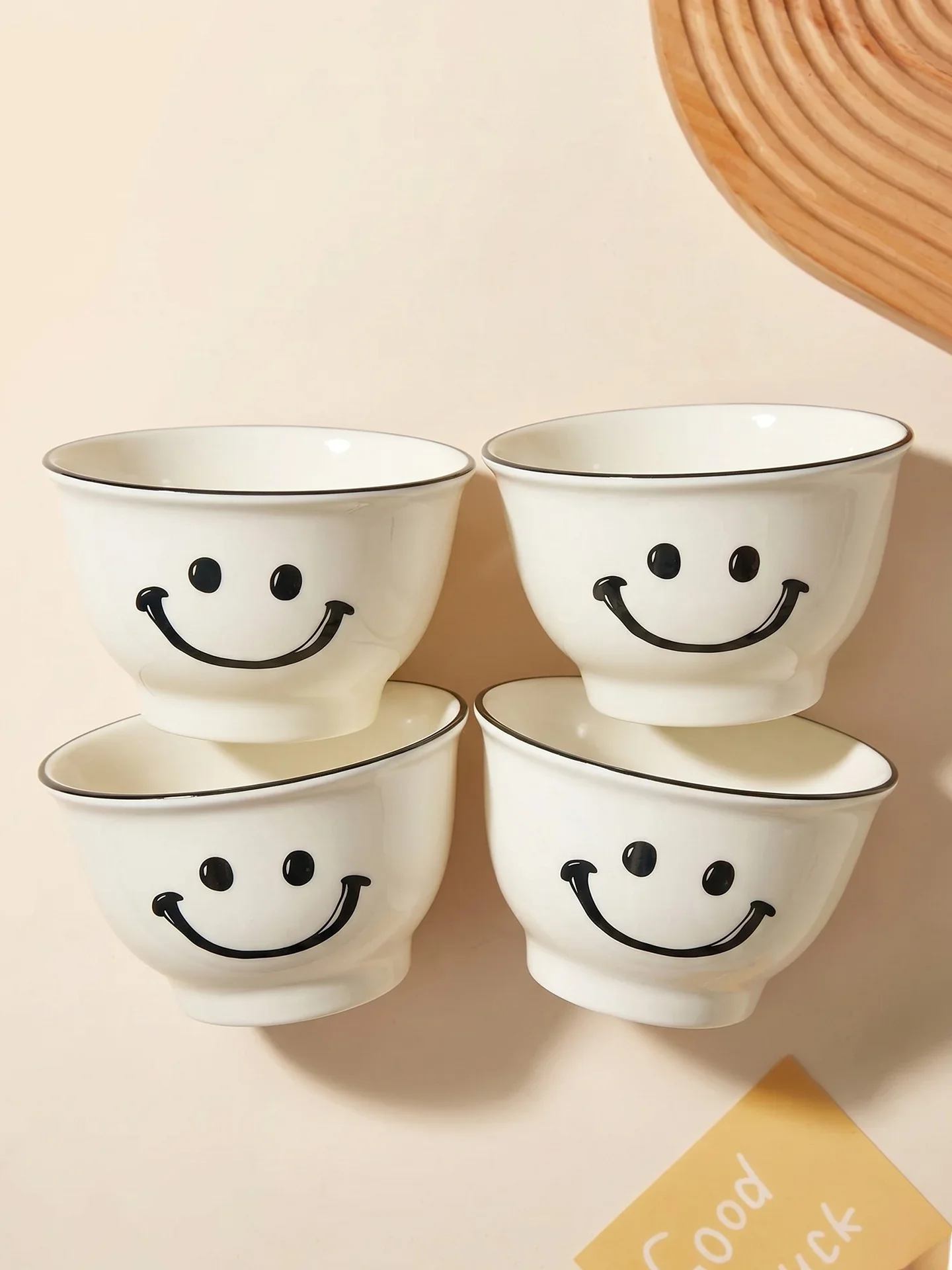 Ceramic Rice Bowl Set Home Use 2026 New Style Cartoon Smiling Face Beautiful Bowl Special Extra Good Looking Bowl Dining Uten...