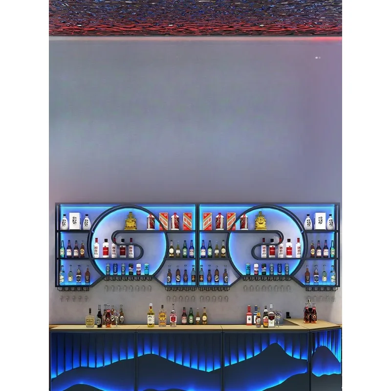 

Commercial store wall-mounted wine rack New Chinese-style rack against the wall rack Restaurant wine and beverage