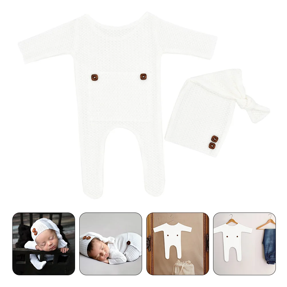 

Newborn Jumpsuits Long Tail Hat Baby Photoshoot Props Knitted Fabric Infant Clothes Cute Modeling Gifts Durable Soft