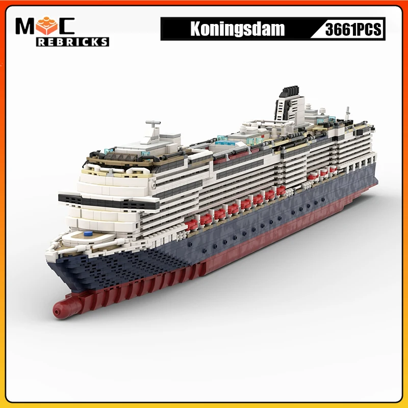 MOC Luxury Ocean Liner Koningsdam Netherlands Passenger Cruise Ship Technology Building Blocks Sets Kid's Bricks Toys Xmas Gifts