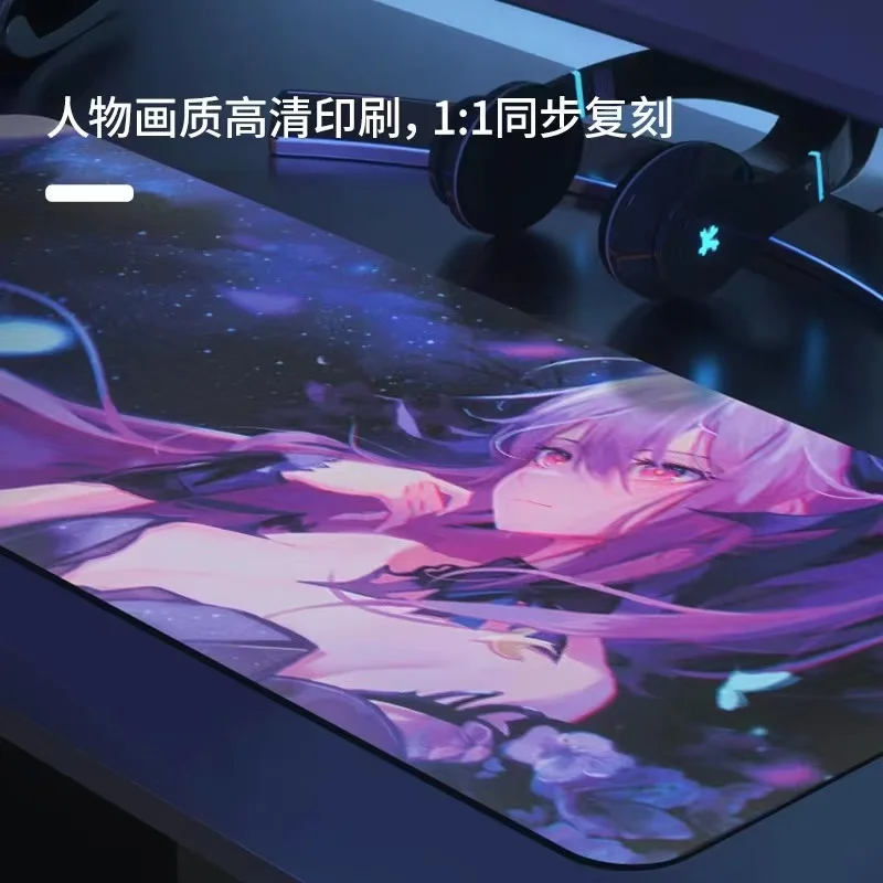 Genshin Impact Mouse Sub Large Animation Surrounding, Soft Rain, Noyer sculpté, Bureau Anime clair, Sous clavier d'ordinateur