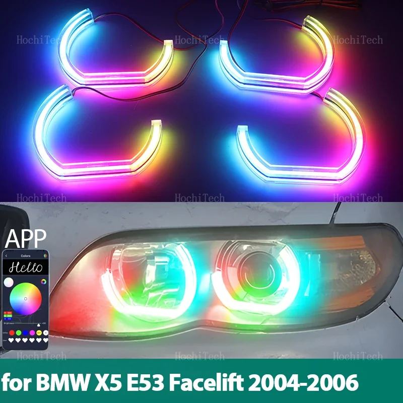 

For BMW X5 E53 Facelift 2004 2005 2006 RGB New style App control with turn signal Dynamic LED Angel Eyes Ring Lamp DRL