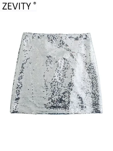 Imagen 2 del producto Zevity-minifalda ajustada con lentejuelas y cintura alta para Mujer, Faldas de Mujer elegantes e informales con botones, Vestidos de fiesta QUN3238