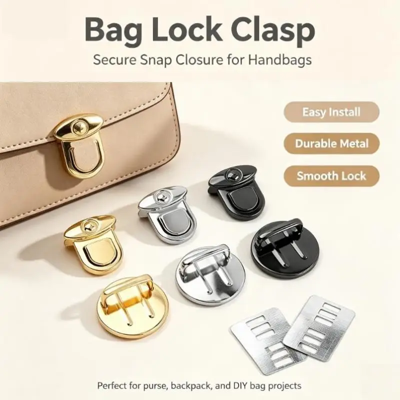 5Pcs Metal Press Turn Lock Clasp Bag Hardware Buckle Replacement Fastener For Handbag Purse Luggage DIY Leather Craft Accessory