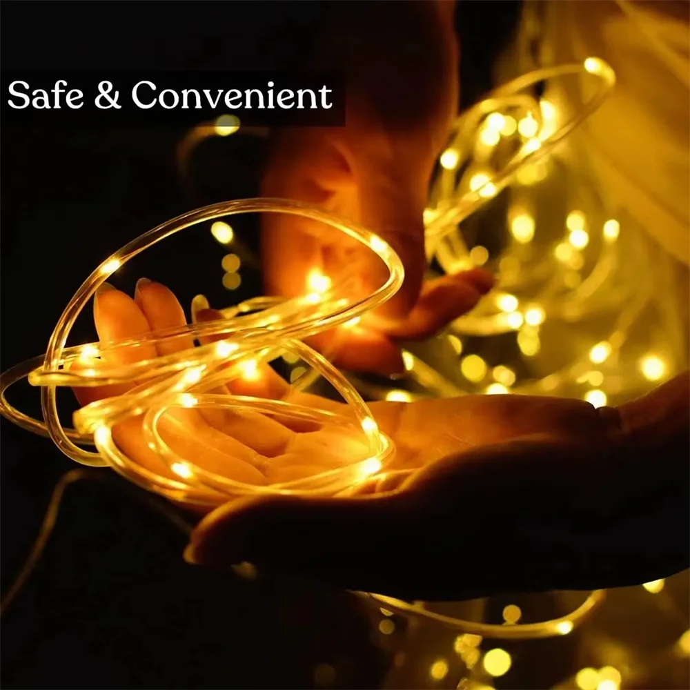 300LED Solar Tube Rope Light Outdoor Garden Christmas Wedding Xmas Fairy Garland Waterproof String Lighting Strip for Decoration