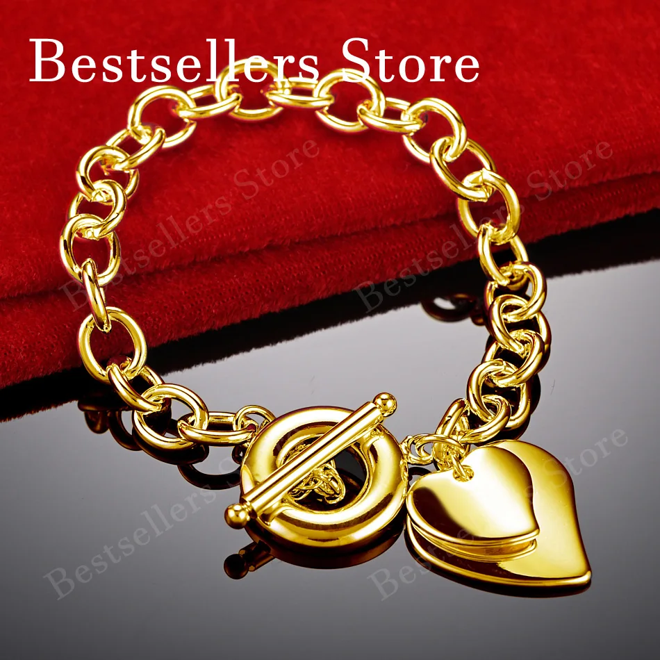 925 Sterling Silver 18K Gold Plated Exquisite Shiny Double Layer Heart Bracelet Fashionable Women Wedding Jewelry Party