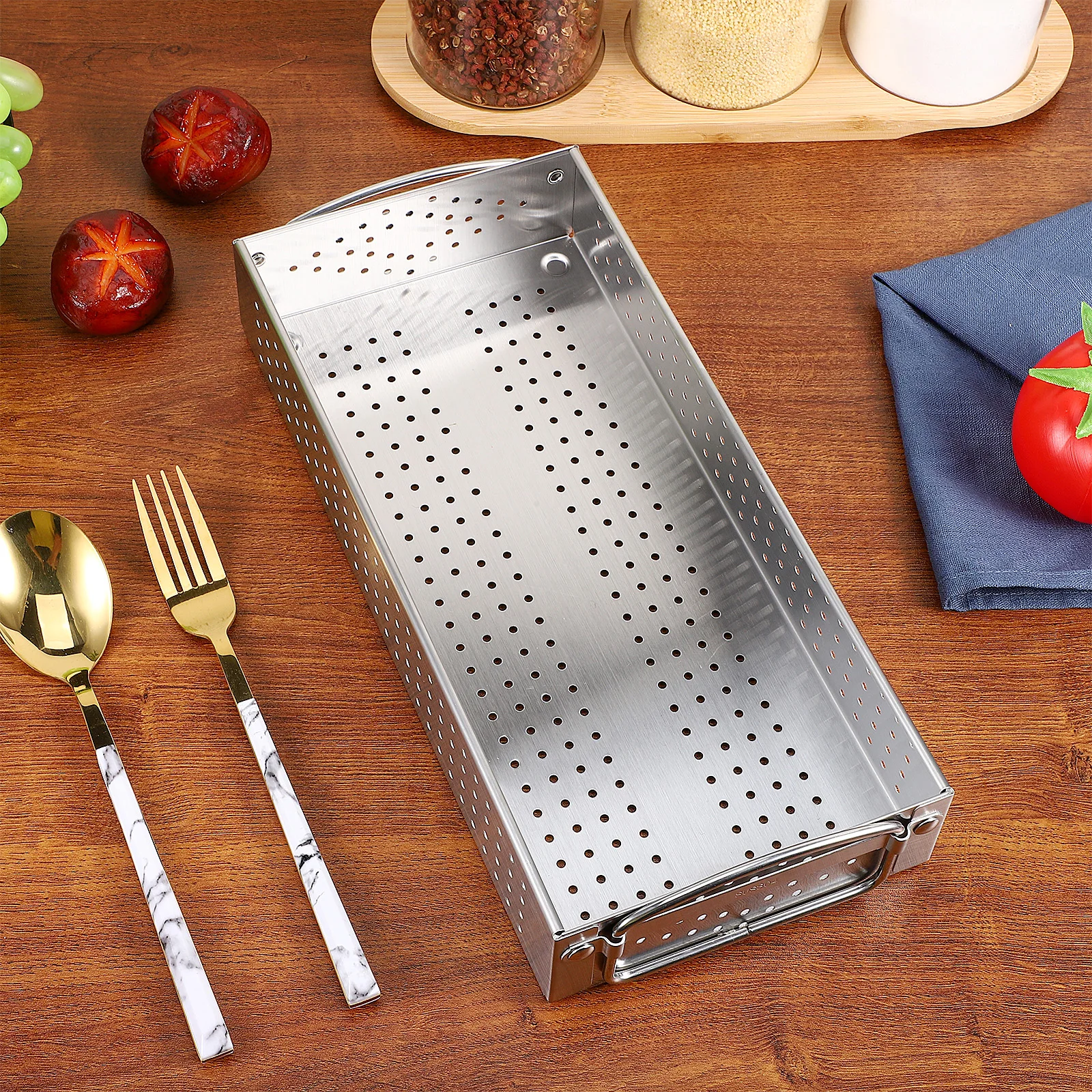 

Metal Chopsticks Holder Stainless Steel Utensil Box Large Capacity Cutlery Storage Organizer Multi-Function Kitchen Restaurant