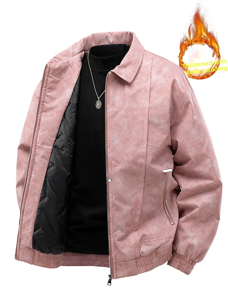 

Trendy Men's Cotton Jaet Winter Thiened Warm Workwear Dyeing Cotton Padded Jaet Large Size Casual Faion Ci Sle