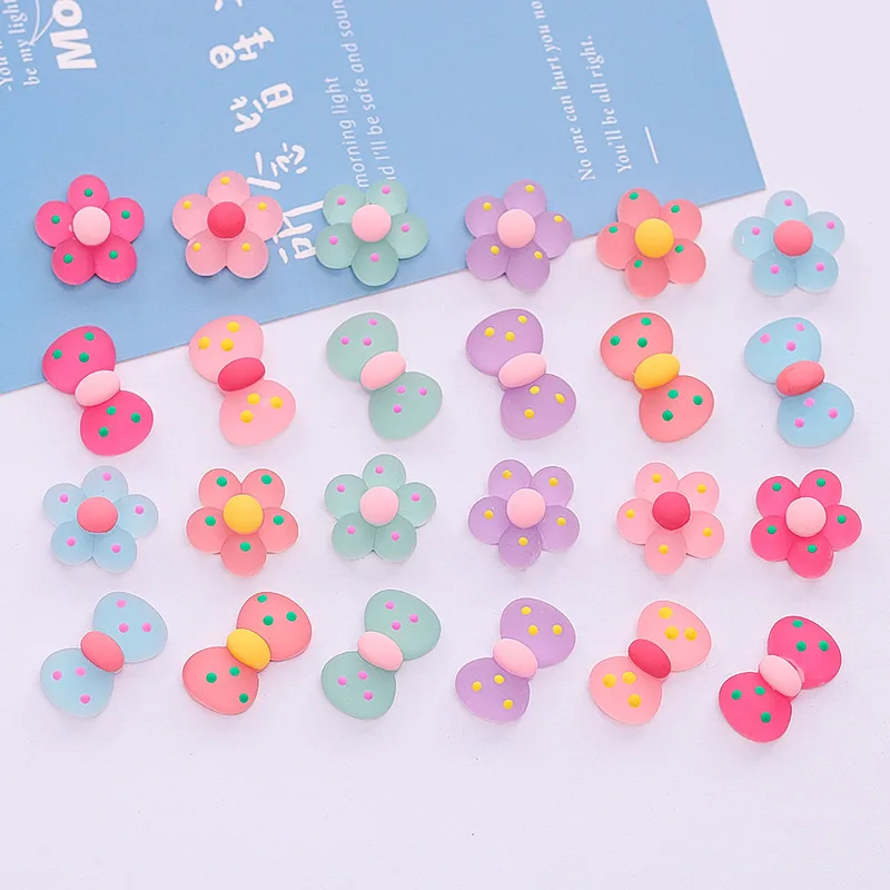 

Vintage Resin Dotted Bow Flower Cabochons Flatback for Girls Hairclip Accessories 20pcs Frosted Bowtie Resin Flat Back Cabochon