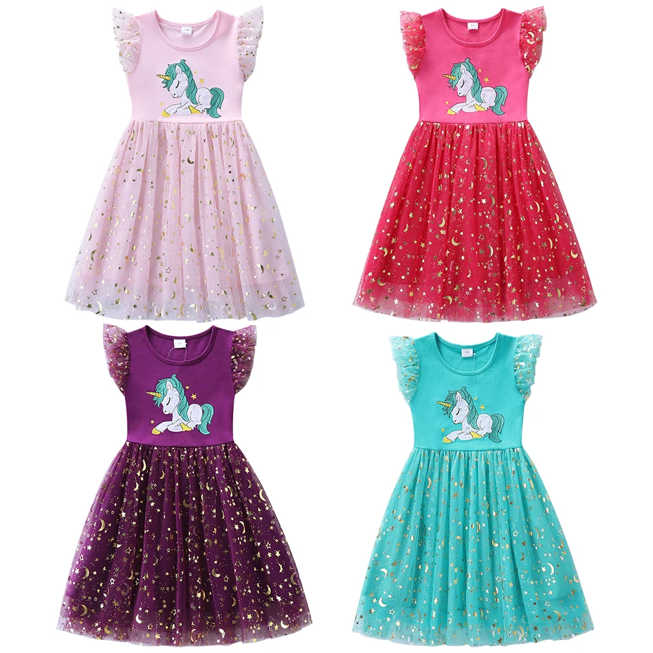 Casual and Comfortable Summer Sundress for Girls Unicorn Embroidery on Cotton and Tulle Dress Everyday Matching Girls Dresses