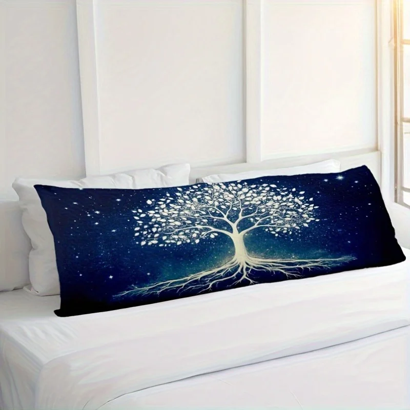 1-Pack, Short Plush Pillowcase, Tree of Life with White Leaves Pillowcase, with Zipper, All-Over Print, 137.16 X 50.8 cm, Suitab