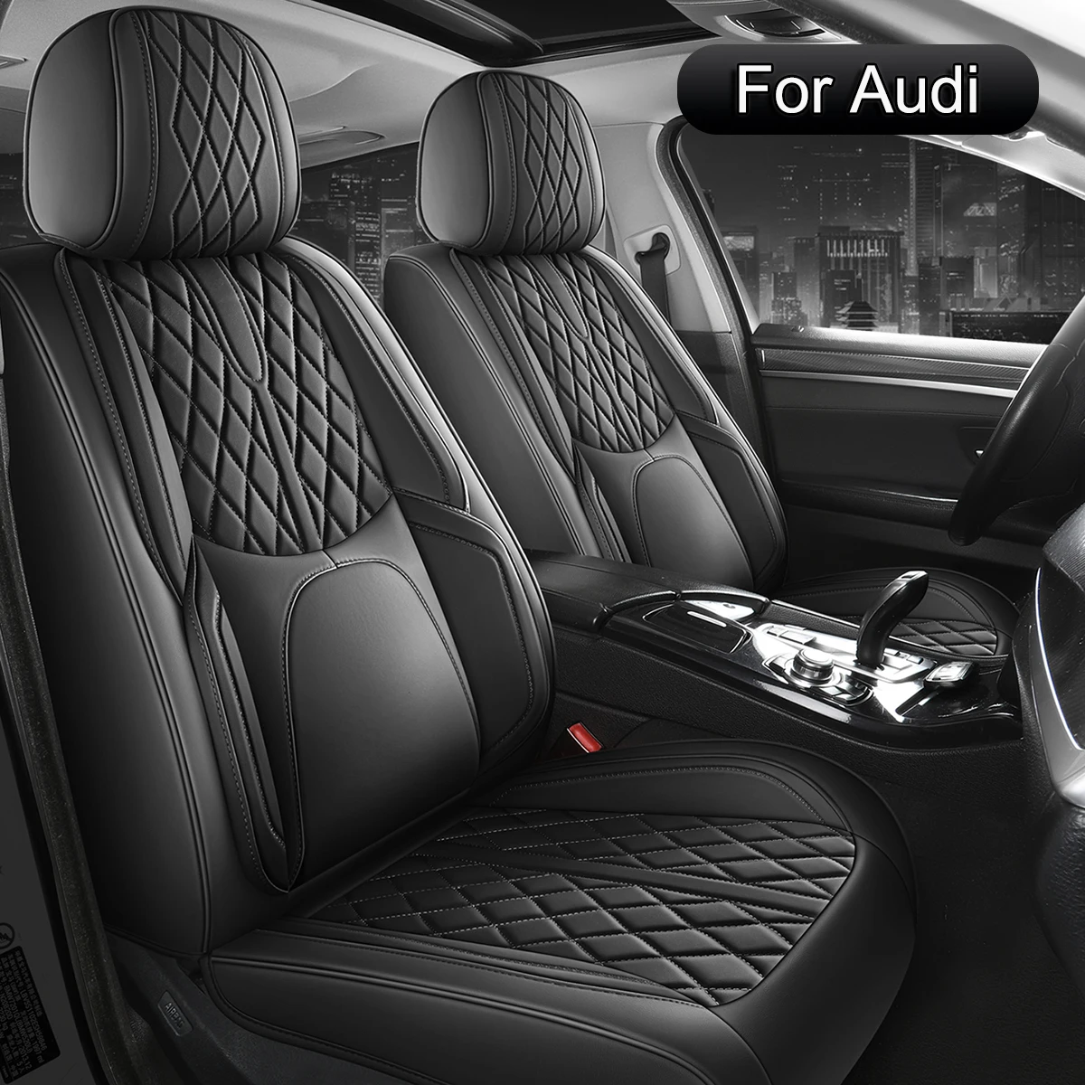 Lederen autostoelhoezen volledige set, geschikt voor Audi A1, A3, A4, A5, A6, Q2, Q3, Q5, Q7, e-tron
