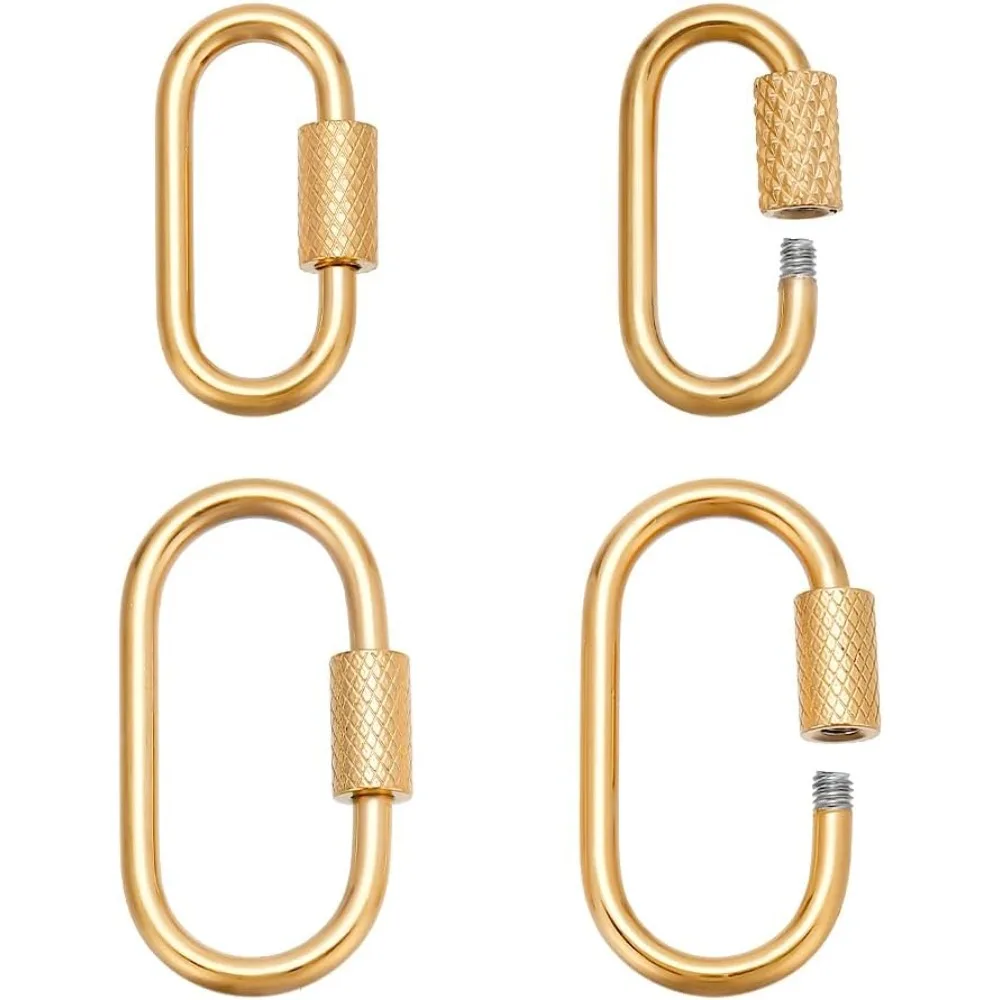 4 Pcs 2 Styles Stainless Steel Lock Charms, Golden Keychain Connector Oval Screw Carabiner Lock Clasps for DIY Necklaces