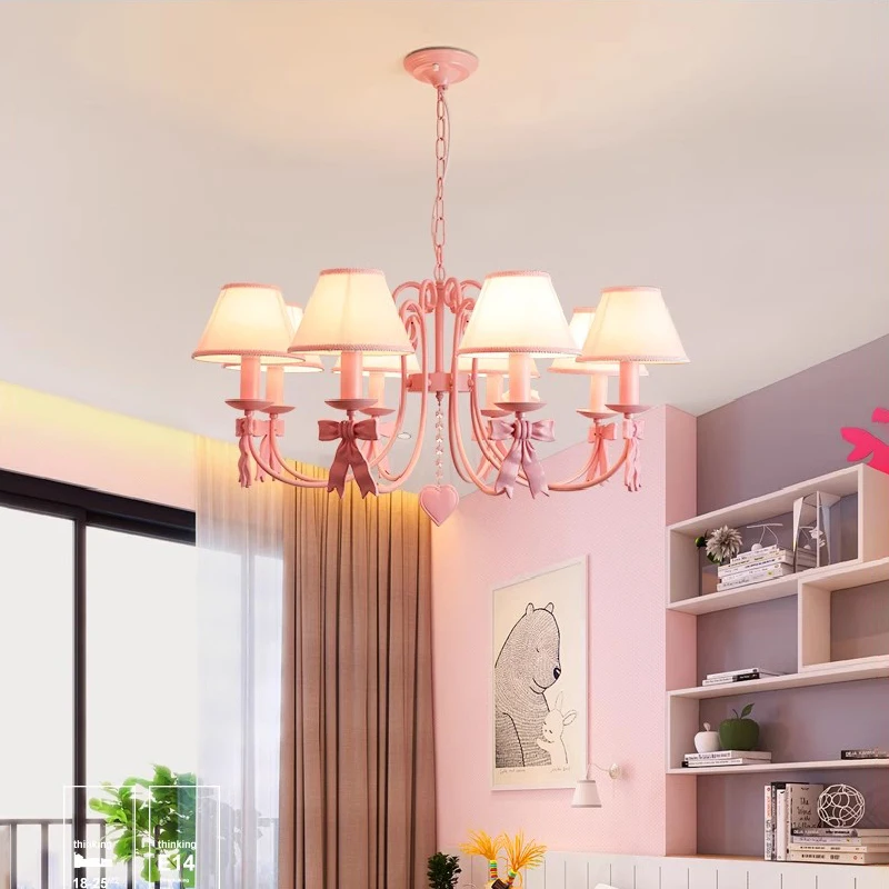 Pink Bow Chandeliers Romantic Princess Room Girl Bedroom Lamps Nordic Beautiful Home Decor Living Room Dining Table Chandelier