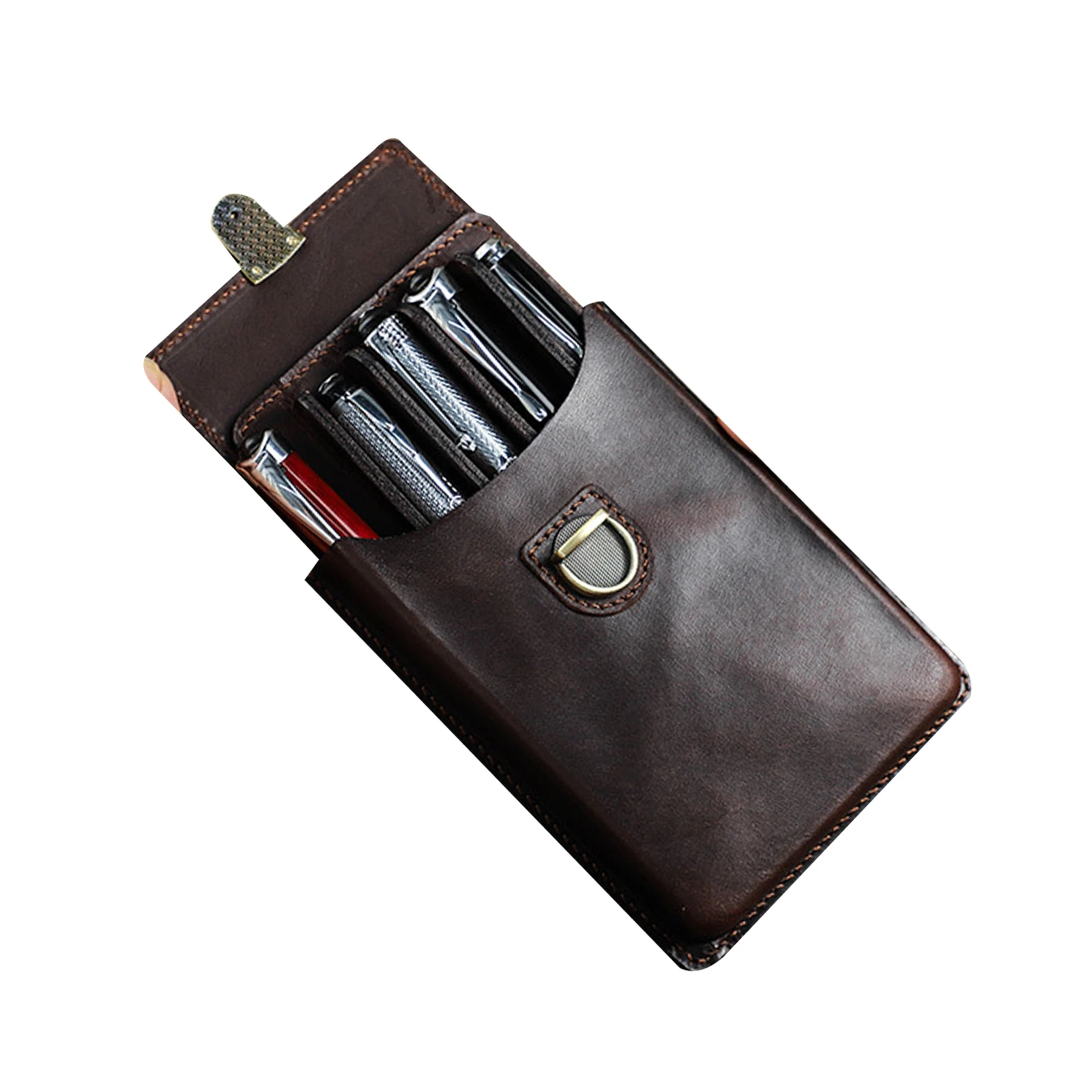 Luxury Leather Pen Case Personalized and Creative Detachable Drawer Style 5-slot  Pen Bag