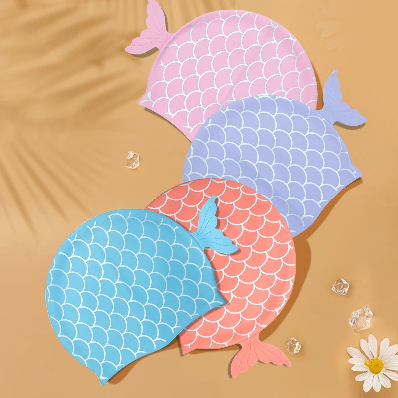 

1Pcs Mermaid Tail Children Swimming Cap Silicone Waterproof Cartoon Kids Girls Swim Hat Free-diving Surfing Swimming Accesories