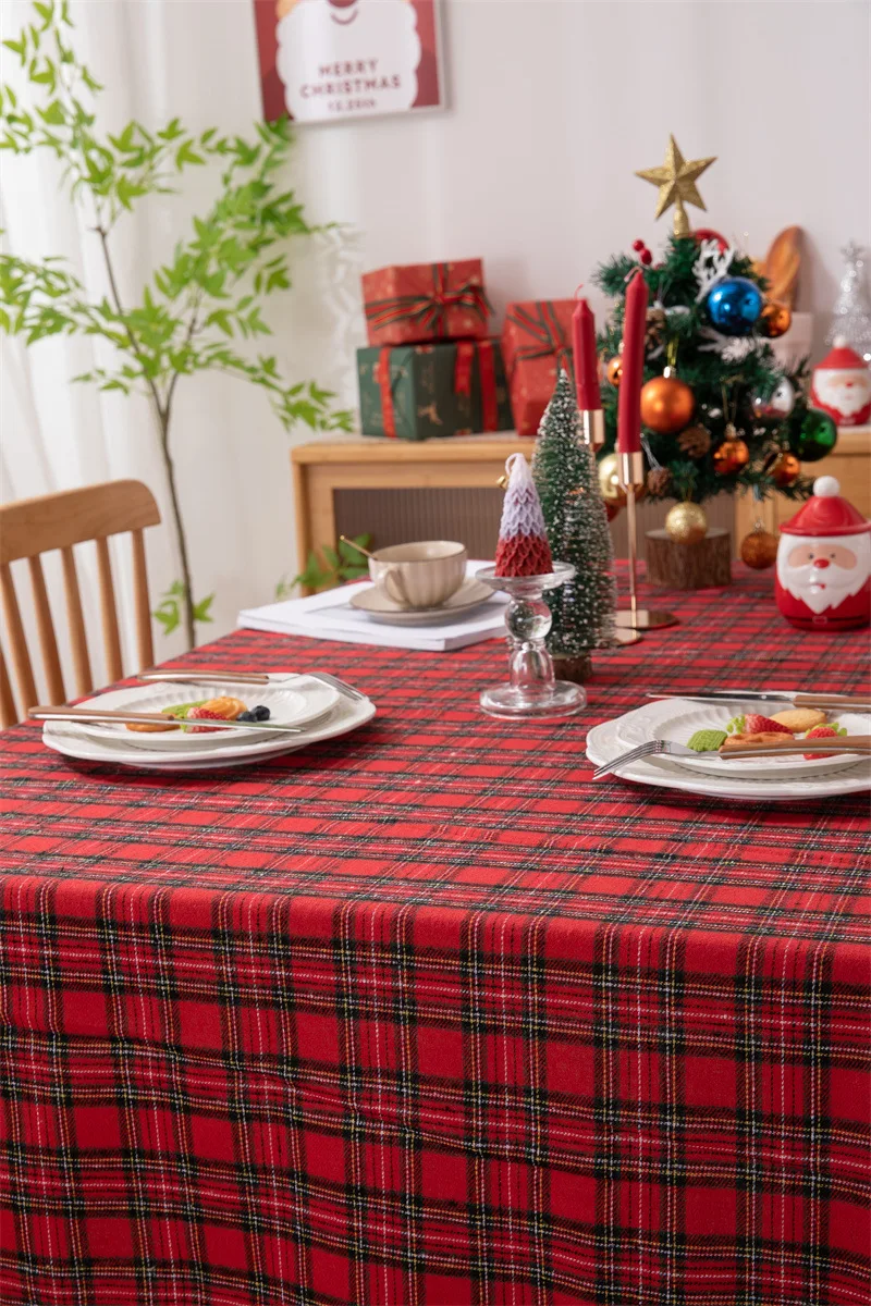Weihnachtsdekoration, runde Tischdecke, karierte Tischdecke für Neujahr, Familientreffen, Restaurant, Party, Abendessen, Heimdekoration – Detail 20
