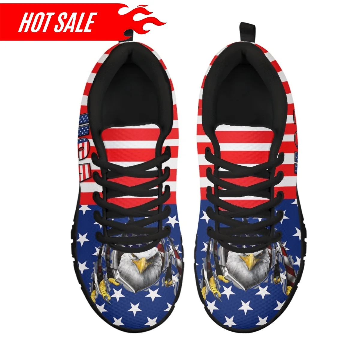 2023 Female Walking Shoes USA Flag Design Eagle Print Ladies Flat Shoes Summer Autumn Mesh Sneakers for Women Lace-up Zapatillas