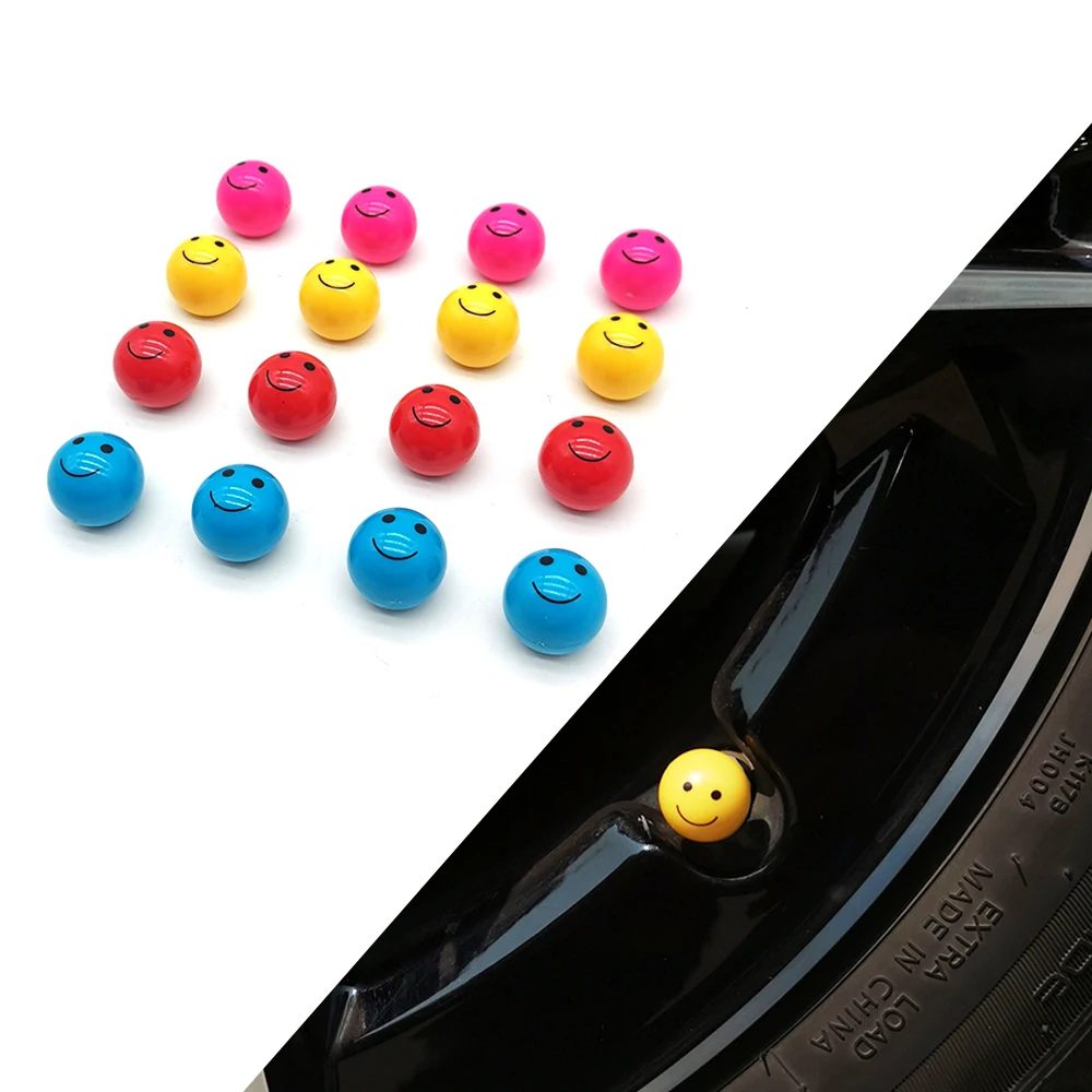 4Pcs/Lot Creative Multi Color Smile Face Style Car Wheel Tire Valve Cap Tyre Dust Caps For Car Motorcycle bikes wheels rims