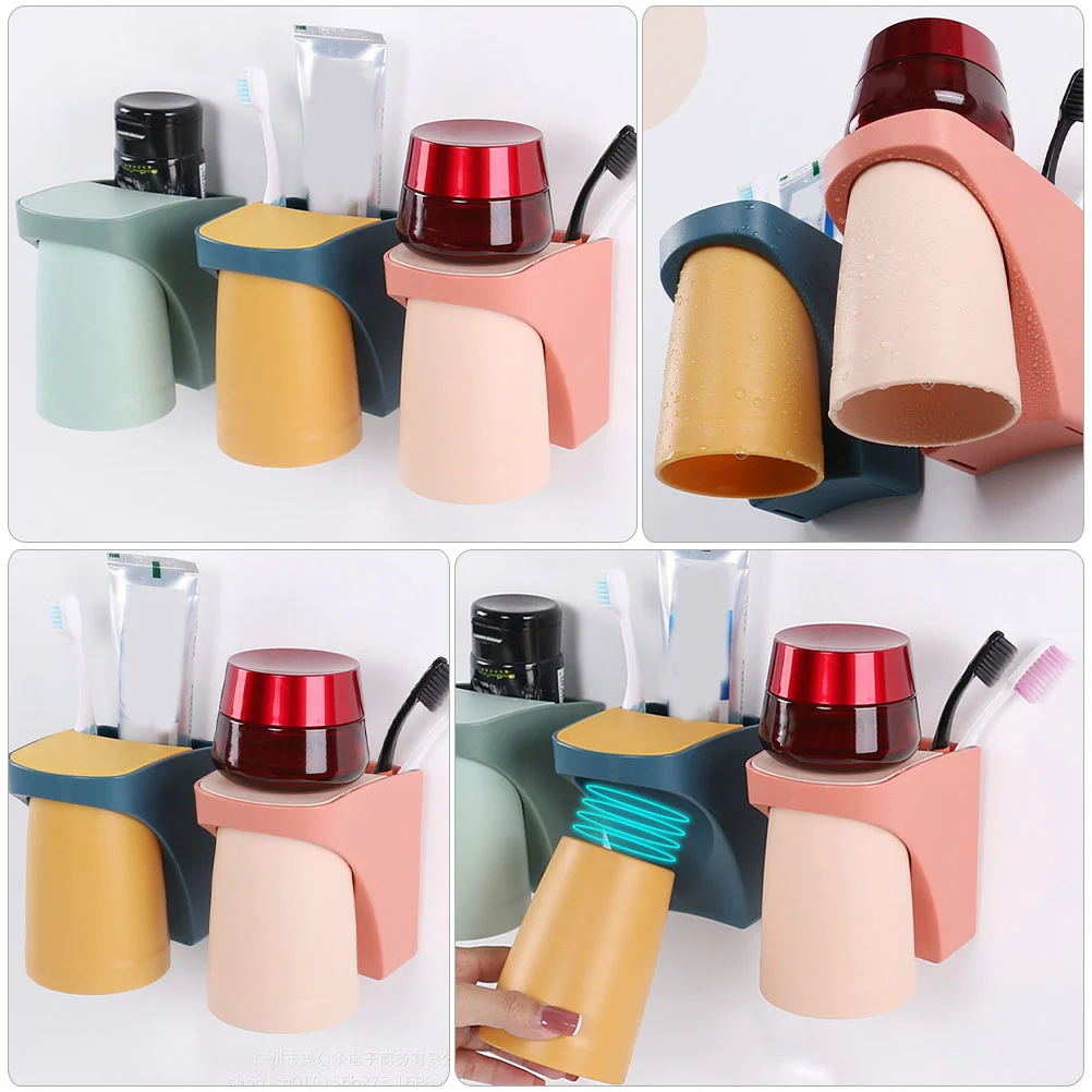 3 Pcs Magnetic Teeth Cup Holder Wall-mounted Toothbrush and Rack Toilet Things Organizer Pp Toiletries