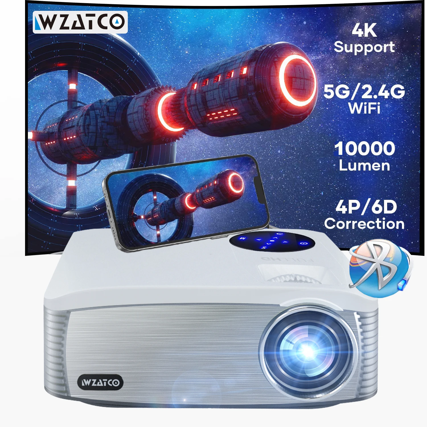 

WZATCO C6A LED Projector Android WIFI 5G Full HD 1080P 6D Keystone Video Proyector for Home Theater Cinema Smart Phone Beamer