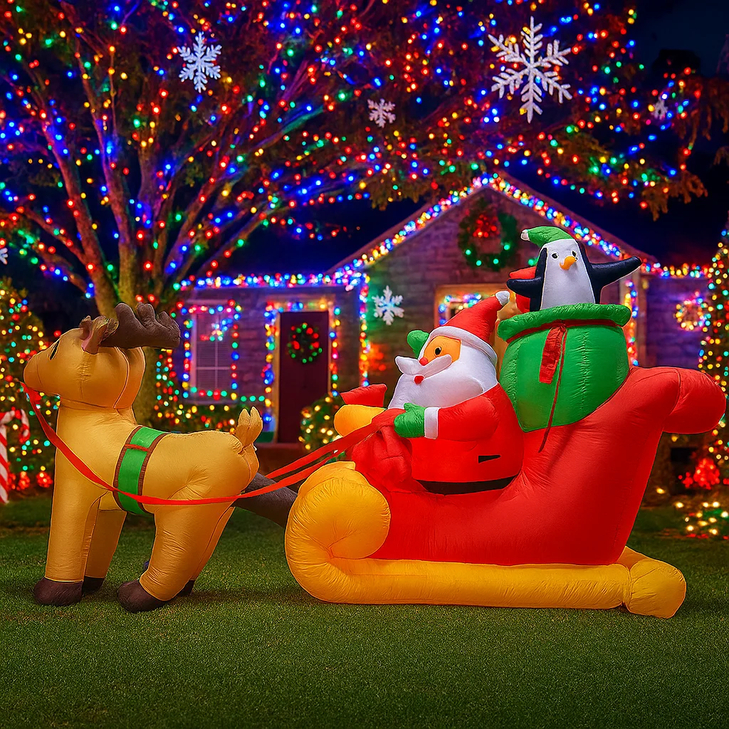 2.2 متر/7.2FT نفخ سانتا كلوز على مزلقة مع أضواء الرنة LED ساحة المنزل لوازم عيد الميلاد في الهواء الطلق عطلة الإضاءة ديكور