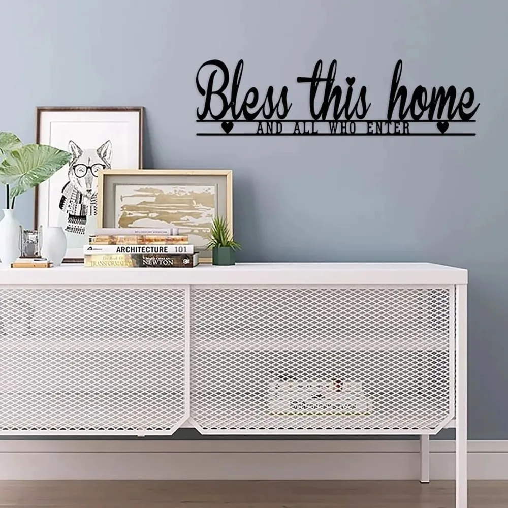 Bless This Home Metal Wall Sign, Farmhouse Black Inspirational Wall Decor for Entryway Kitchen Living Room