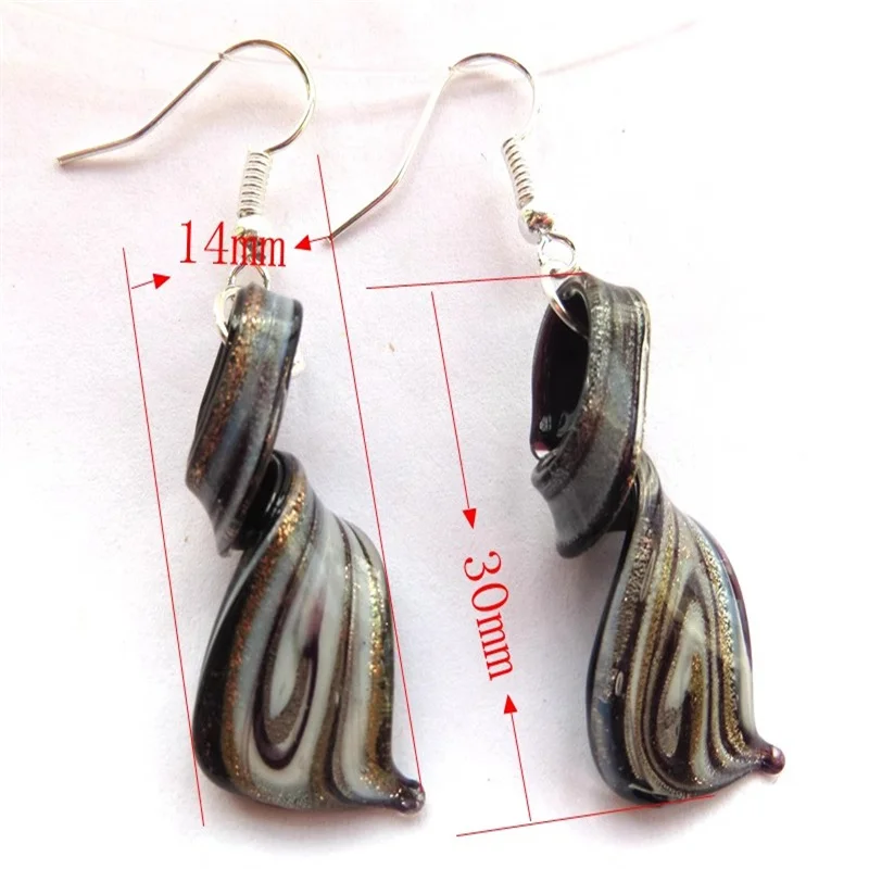 Handmade Murano Glass Earrings Mixed Color Streamer Spiral Unusual Shaped Long Glass Jewelry For Women Wedding Party Love Gifts