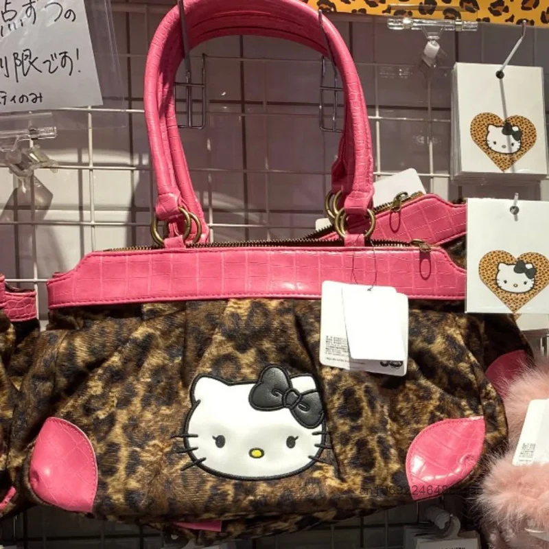 Olá kitty vintage retalhos leopardo impressão sacola y2k doce legal picante estilo menina bolsa de ombro versão coreana bolsa na moda