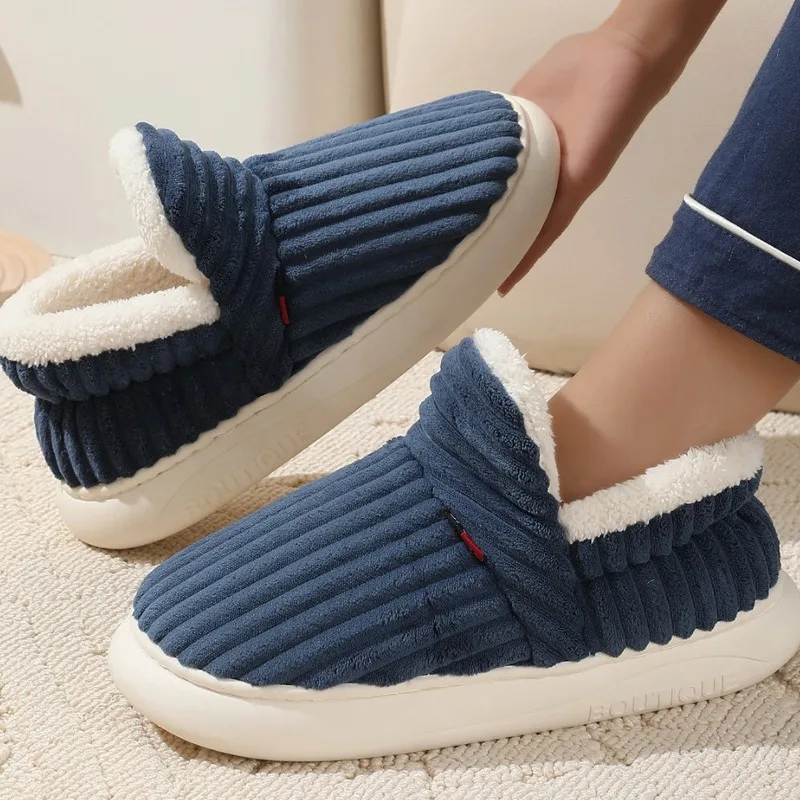Hot plush comwarm men slippers new blur outside non-slip cotton boots inside fur women slippers winter soft men home shoes