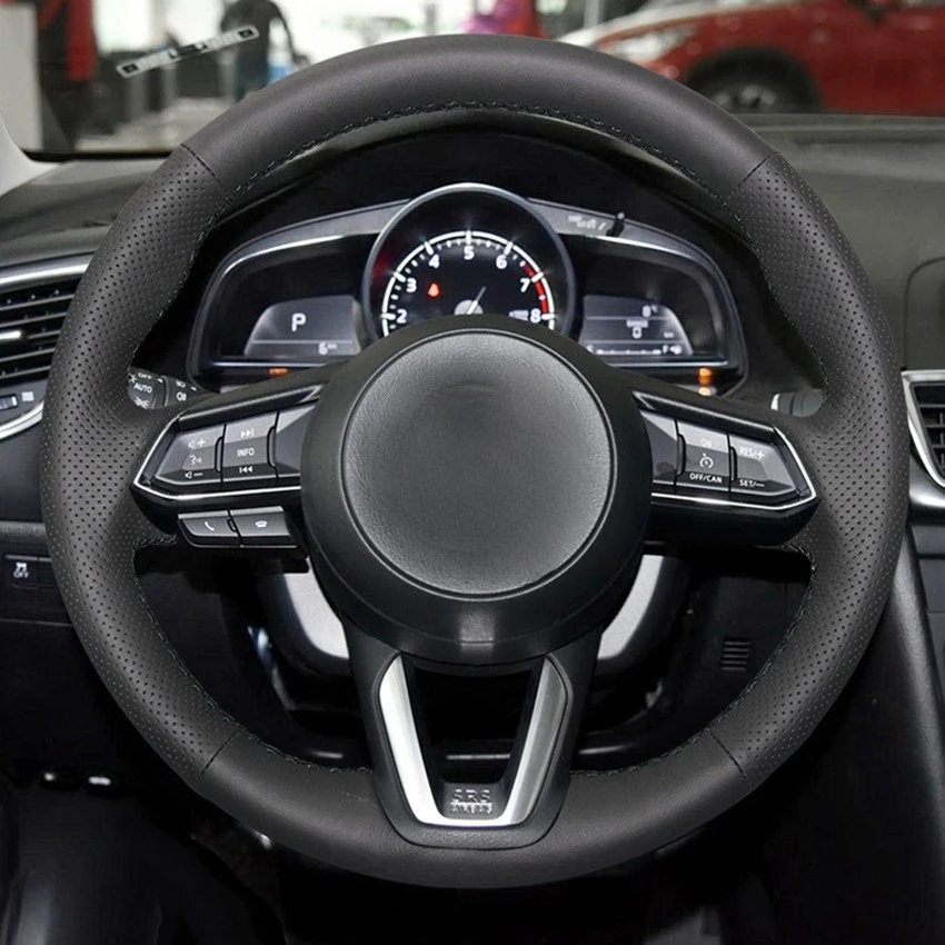 Hand-stitched Steering Wheel Cover Black Leather Car Steering Wheel Cover For Mazda CX-3 CX3 CX-5 CX5 2017 2018