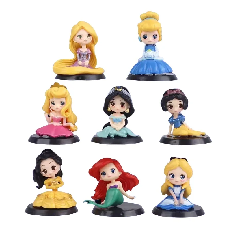 Alta calidad 8 unids/set muñeco de princesa Capsul Alice Jasmine Ariel Rapunzel sirena figuras de acción de juguete niñas regalo de Navidad