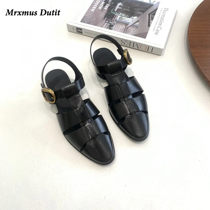 

Mrxmus Dutit 2023 Summer New Fashion Women New Vintage Pointed Head Hollow Flat Sandals Versatile Simple Roman Shoes Female Chic