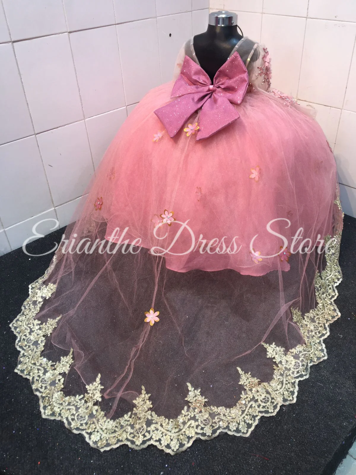 Light Pink Tulle Puffy 3D Applique Lace Flower Girl Dress For Wedding Kids Birthday Party First Communion Ball Gowns Customized