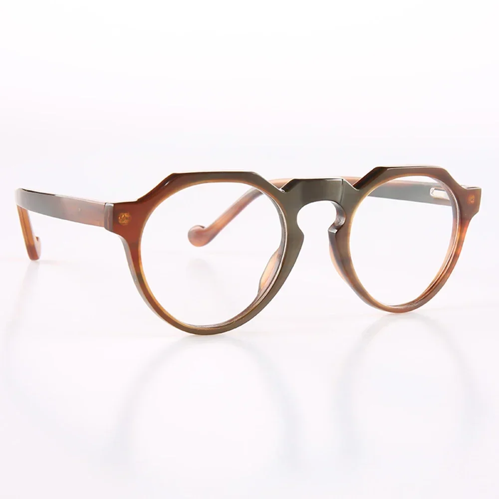 Eyeglass Frames Unique Polygon Vinatge Classic Handmade Light Coffee Horn Prescription Man Women's Glasses Frames Myopia Eyewear