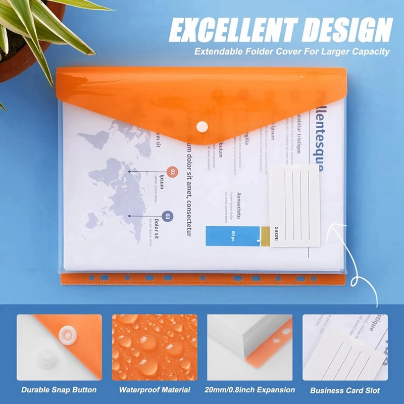 Binder Pocket Organizer Folders, 12 Pack Expandable Folders Envelopes Binder Folders with 11 Holes for 2/3/4 Ring Binder-ABVK