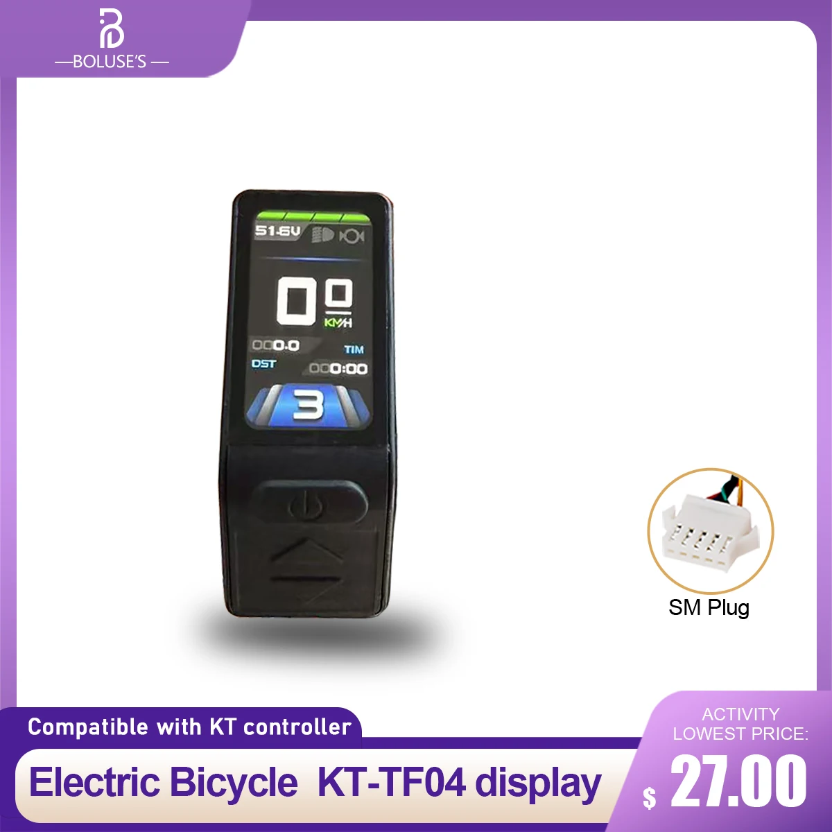 

Ebike Mini Display KT-TF04 SM Plug 24V 36V 48V Compatible Only with Kunteng Controller Electric Bicycle Display Screen