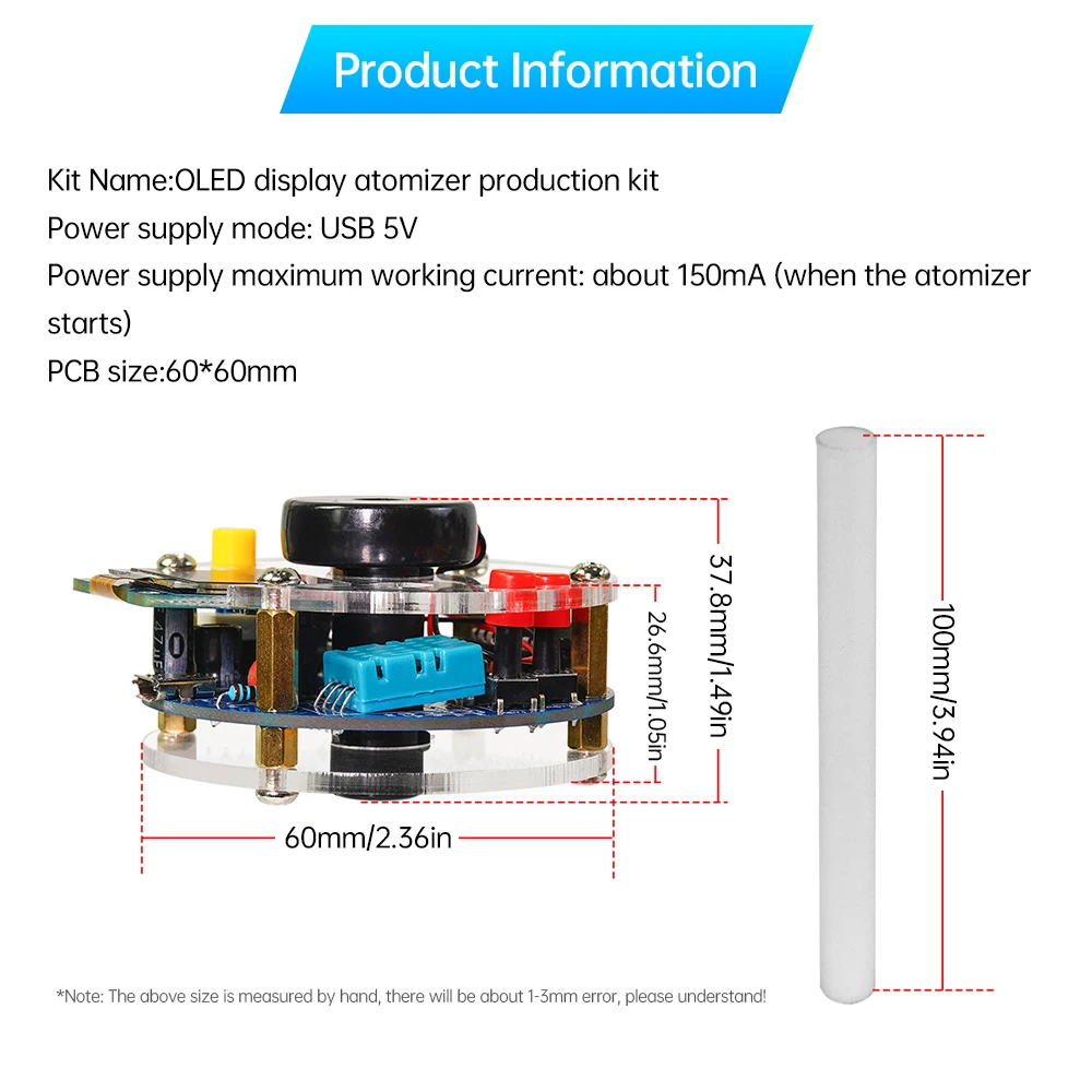 DC 5V Ultrasonic Mist Nebulizer Driver Module Humidifier DIY Kit OLED Temperature Humidity Screen Display Humidity Adjustable