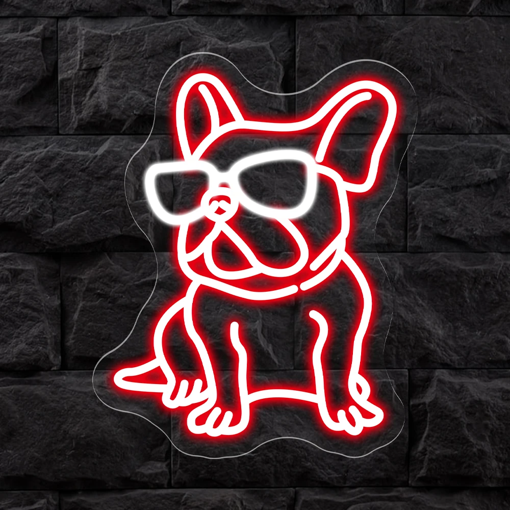 Sunglasses Dog Neon Sign Shop Pet Shop Gaming Room Decor Wall Cute Night Light Bar Club Neon Birthday Gift for Kids USB Powered