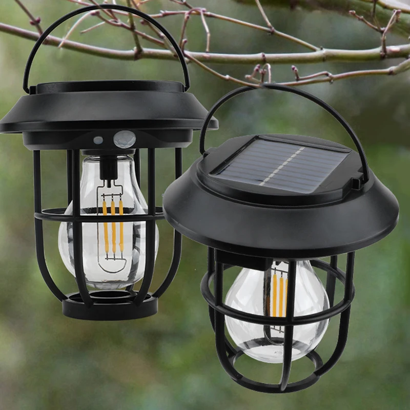 

Portable Solar Powered Lantern Lamp Motion Sensor Light Waterproof Tungsten Bulb Decorative Light For Garden Patio Yard Decor