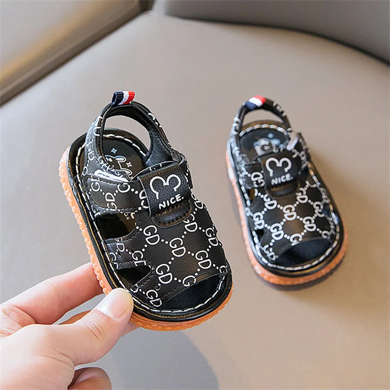 Kids Shoes Summer Girls Boys Sandals Cartoon Cute Pattern Baby Parent-child Toddler Shoes Children Flat Bottom Non-slip Sandals